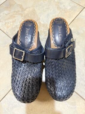 Juicy Couture Navy Woven Clog Mules with Buckle Detail